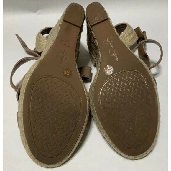 Jessica Simpson Totally Taupe 10M Wedge Sandals With Jute Wrap & Adjustable Stra - Picture 4 of 4